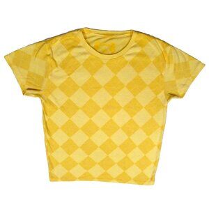 Carbon Mens T-Shirt S Yellow Argyle Pattern Diamond Crew Neck Cotton Polyester